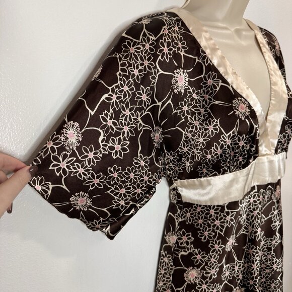 Vintage Y2K Rampage Shirt S Kimono Babydoll Asian Floral Satin Empire Waist - Picture 4 of 9